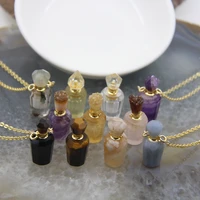 natural stones perfume bottle quartz pendantshealing crystal essential oil diffuser golden necklace jewelry for women gifts