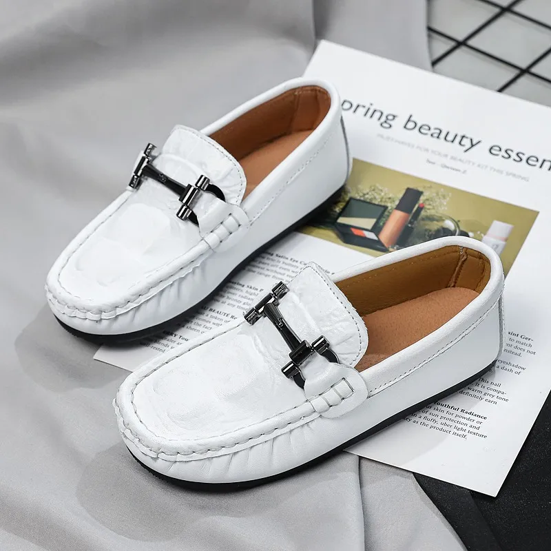 

Original Youth Boy Casual Shoes White Black Kid Loafers Rubber Sole Girls Children Flat Shoe Comfortable Boys Leather Shoes Suit