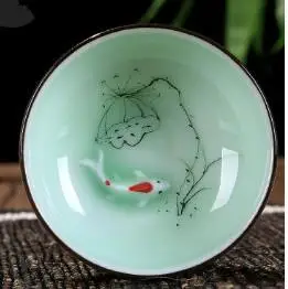 B Lotus Tea Cup Porcelain Zen Drinkware Hand Painted Ceramic New Arrival Small Tea Mug Fish China Tea Set Accessories - Цвет: B