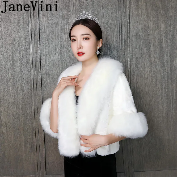 Меховое пальто невесты цвета слоновой кости jaevini 2020 свадебное платье с рукавом до