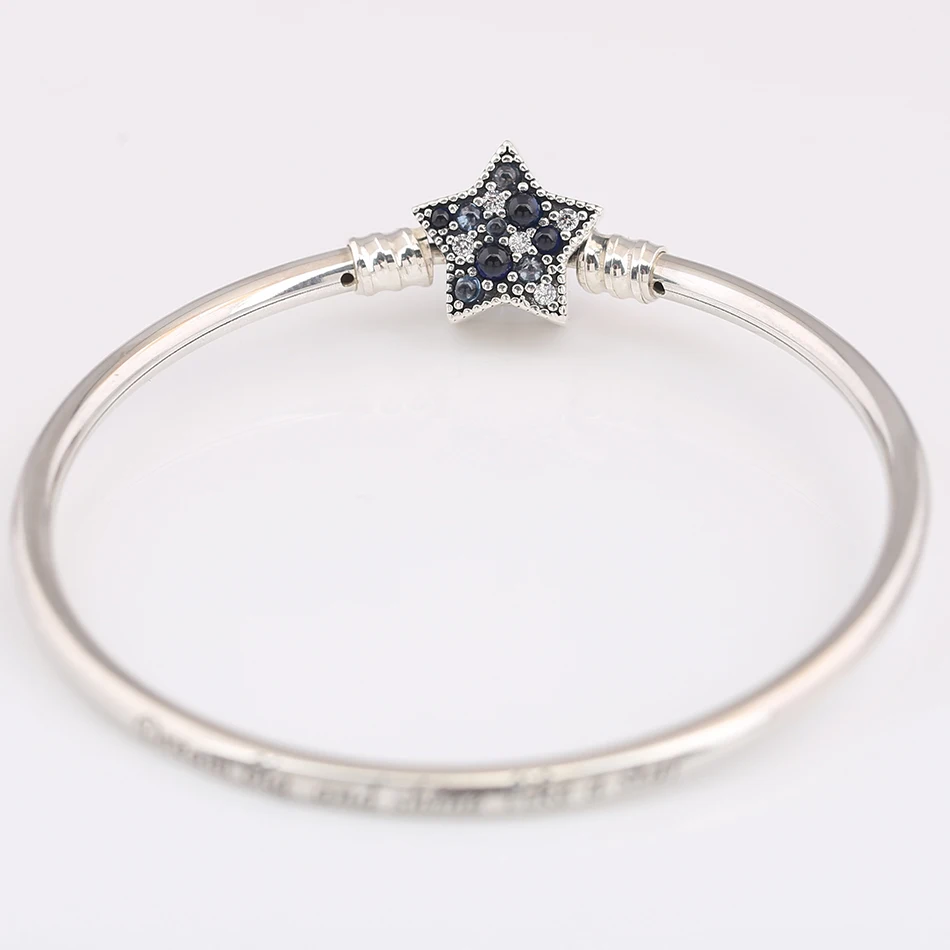

Authentic S925 Sterling Silver Bright Star With Multi-Colored Crystal Bangle Bracelet fit Lady Bead Charm DIY Jewelry