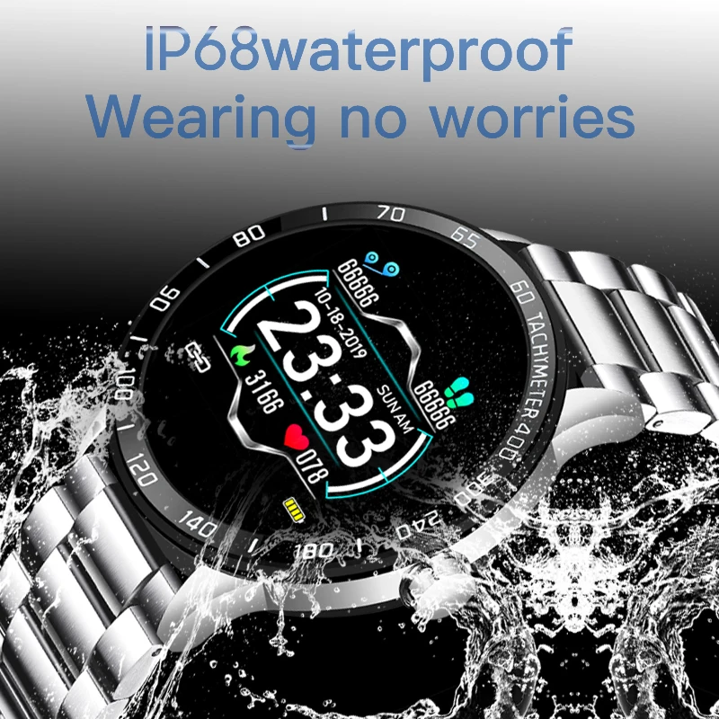 

LIGE steel smart waterproof watch men leather smart watch sport For iPhone Heart rate blood pressure Fitness tracker smartwatch