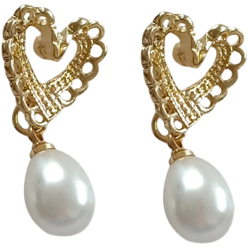 

Bilandi Trendy Jewelry Heart Earrings Sweet Korean Temperament Simulated Pearl Drop Earrings For Girl Fine Accessories