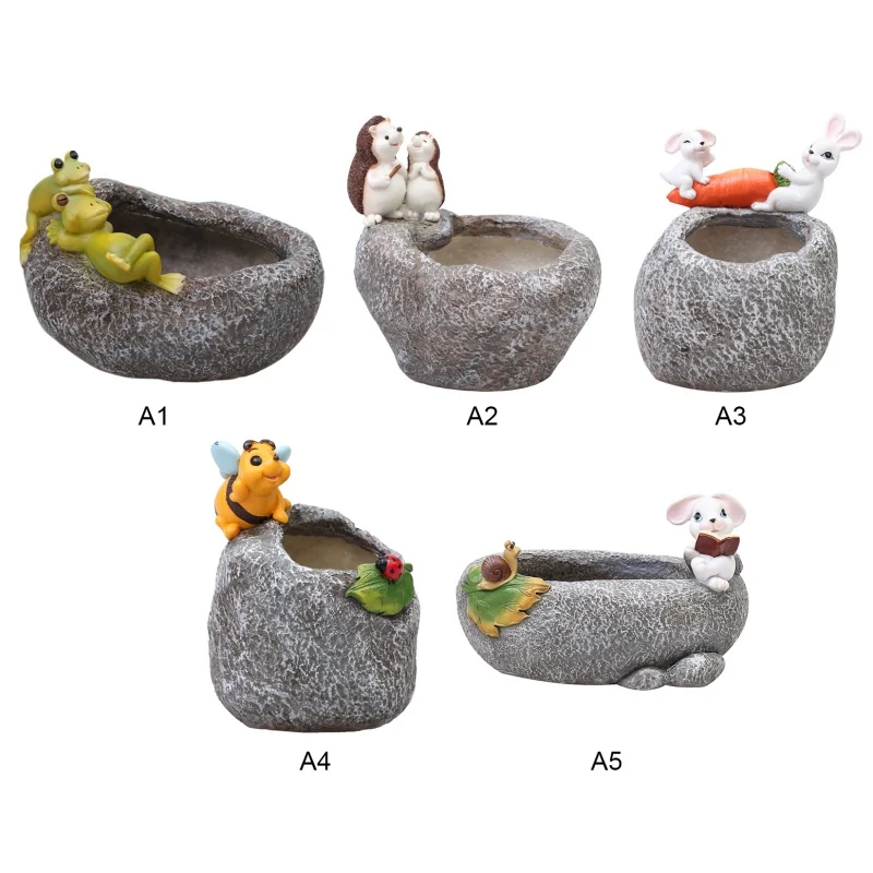 

CXD-Cute Cartoon Flowerpot Animal Resin Garden Flower Pot Home Decor Planter Pot Imitation Stone Flowerpot Rural style Plant Pot