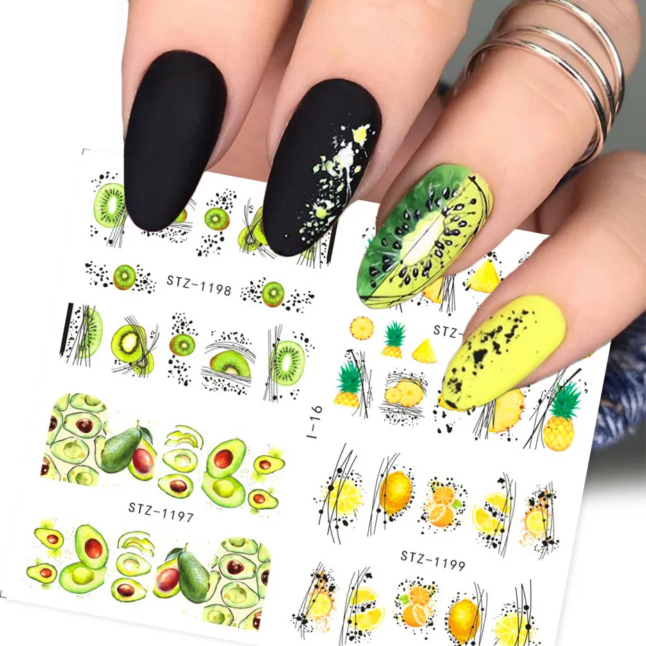 

3D Summer Adhesive Sliders Fruits Leaves nail Stickers for Nails Watermelon Lemon Strawberry Design Manicure Accessory