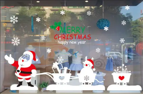 Рождественские снежинки стикеры на стену Новый год магазин наклейка стеклянное