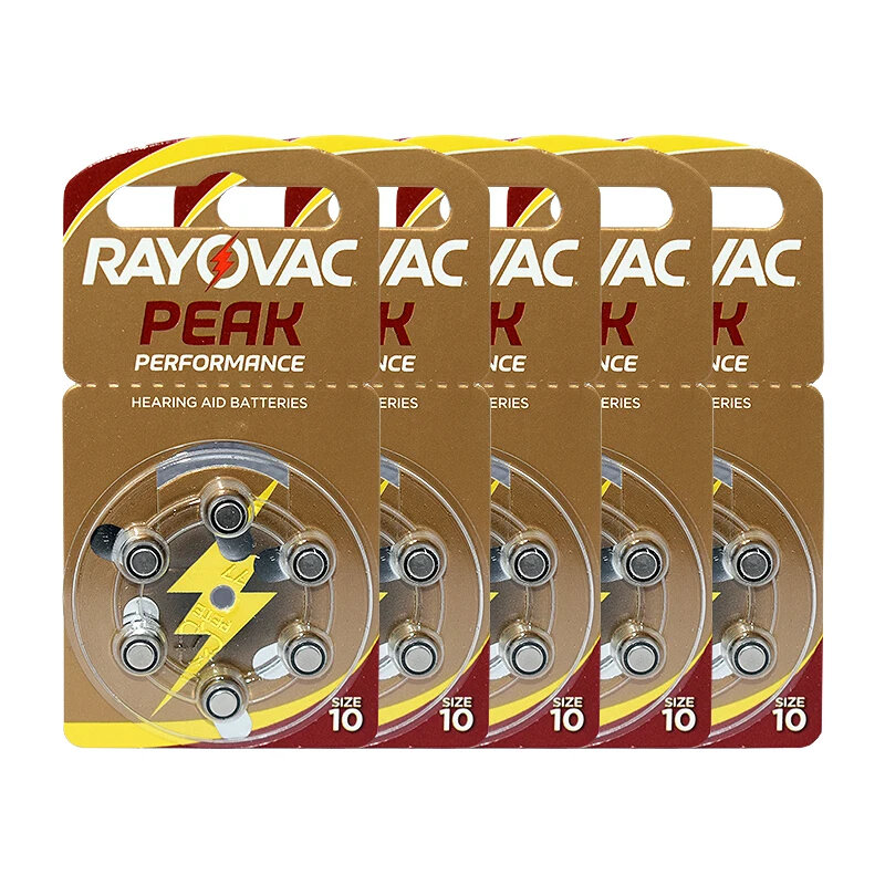 

RAYOVAC PEAK - Zinc-air batteries for hearing aids, battery A10, 10A, ZA10, 10 PR70 and S10, 60 pieces