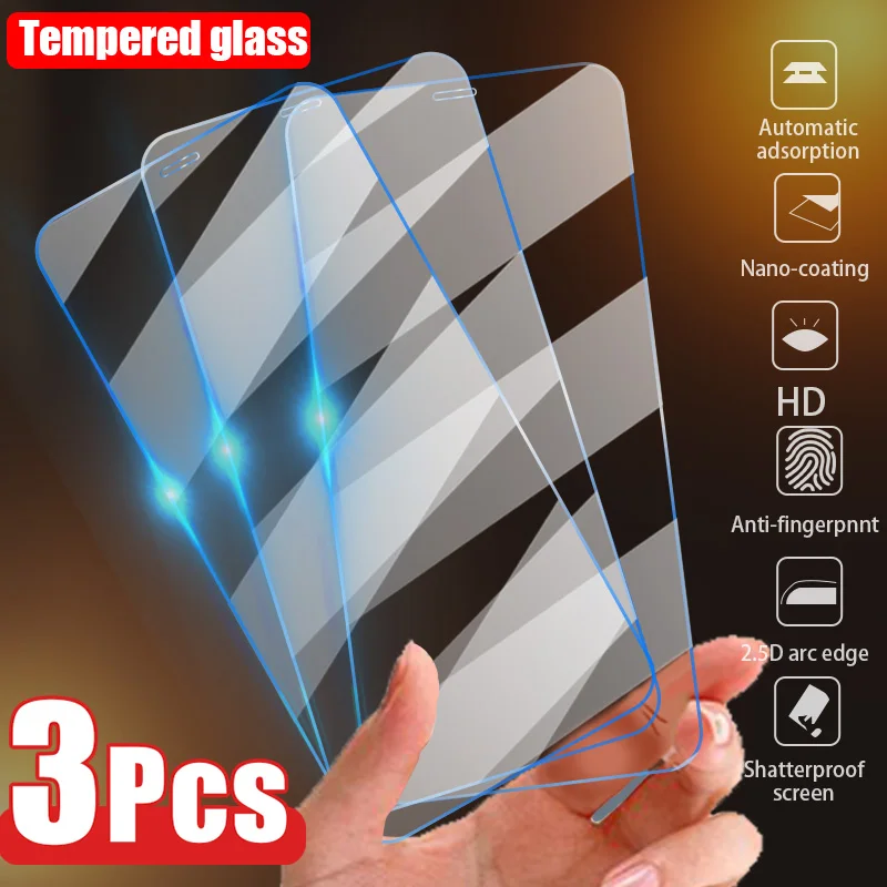 

3PCS Tempered Glass for iPhone 11 12 Pro XR X XS Max Screen Protector on for iPhone 7 8 6 6S Plus 5 5S SE 2020 SE2 Glass