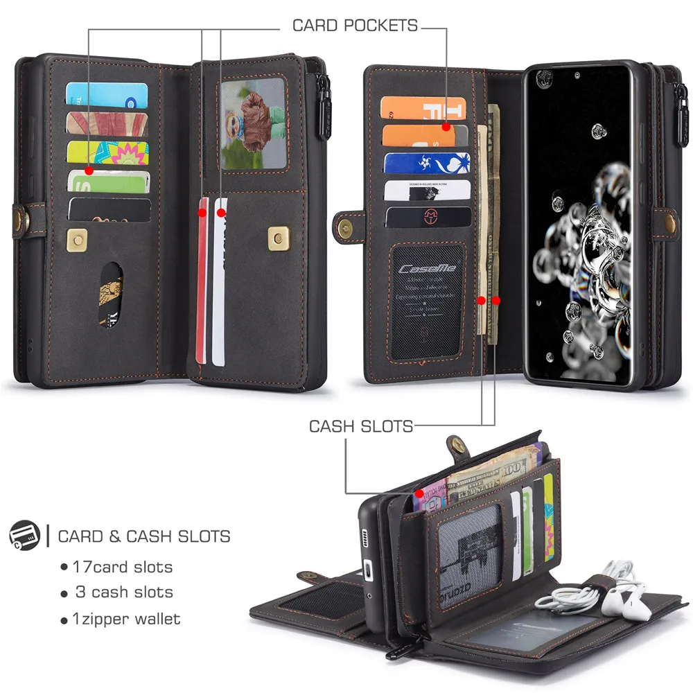 luxury zipper magnetic a52 a72 a51 a71 wallet case for samsung galaxy s21 s20 fe note 20 10 ultra plus leather removable cover free global shipping