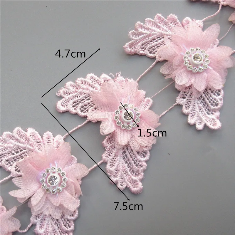 1 ярд 75 мм Алмазное цветочное крыло лист кружева край отделка ленты ткань вышитая