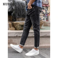 kuegou cotton spandex autumn spring clothing classic black man jeans slim fashion stretch denim streetwear men plus size lk 1832