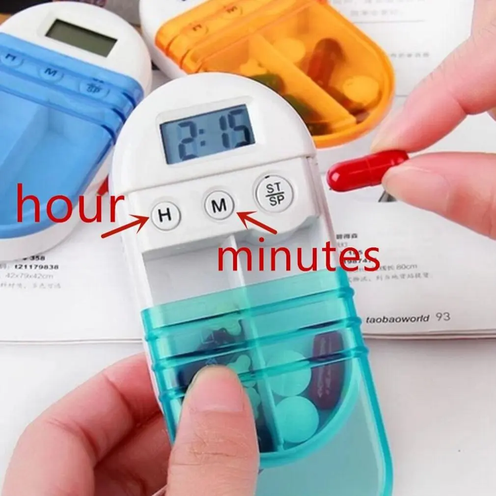 

Smart alarm clock reminder medicine storage box Electronic Timer Pill Box Dual Grid Kit Double Pill Box