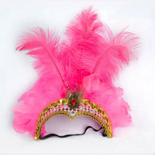

Women Halloween Festival Vacation Indian Crystal Crown Feather Headband Headdress Carnival Headpiece Headgear
