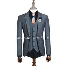 Veste et gilet gris foncé pour homme, 3 pièces, Blazer à revers cranté, sur mesure, costume de mariage, ensemble manteau + pantalon + gilet  (1)