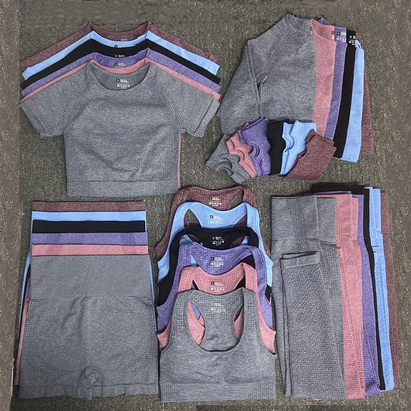

CWFMZQ 2/3/5PCS Seamless Fitness Women Yoga Set Sportswear Long Sleeve Crop Top Gym Clothes High Waist Leggings Sport Suits