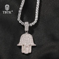 tbtk full iced out bling cubic zirconia hamsa hand pendant necklace tennis chain luxury hiphop jewelry for gift