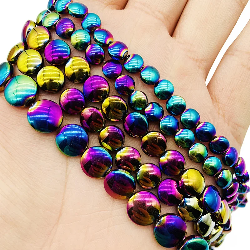 

Multicolored Flat Round Coin Natural Hematite Stone Spacers Loose Beads For Jewelry Making Wholesale DIY 6/8/10mm Accessories