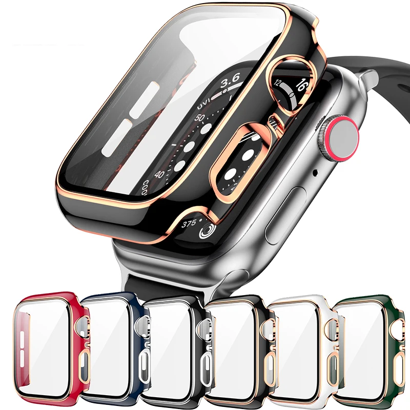 Стекло и крышка для Apple Watch Чехол 45 мм 41 44 40 двухцветная защита экрана бампер iWatch
