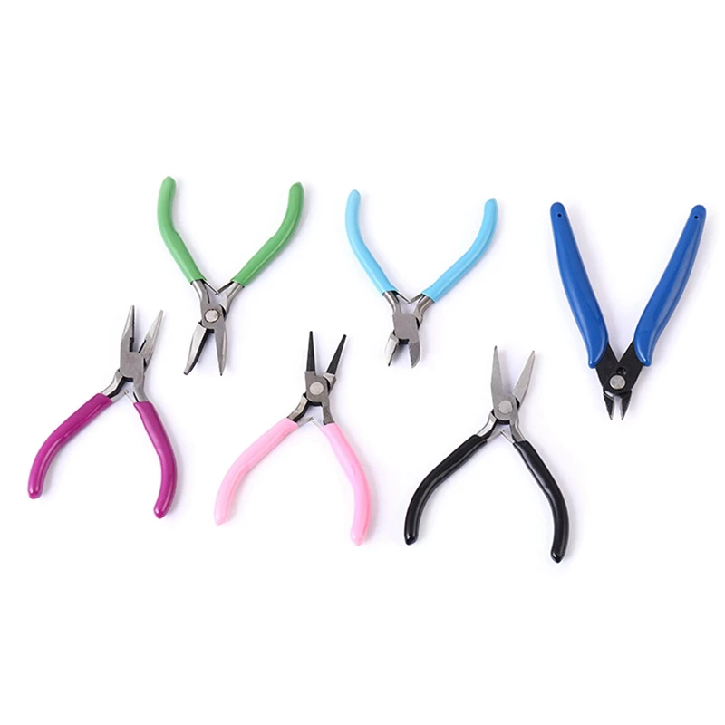 

6PCS Mini Handmade Pliers, Diagonal/Nozzle/Nose/Round/Flat Nose Pliers, Color Series DIY Pliers