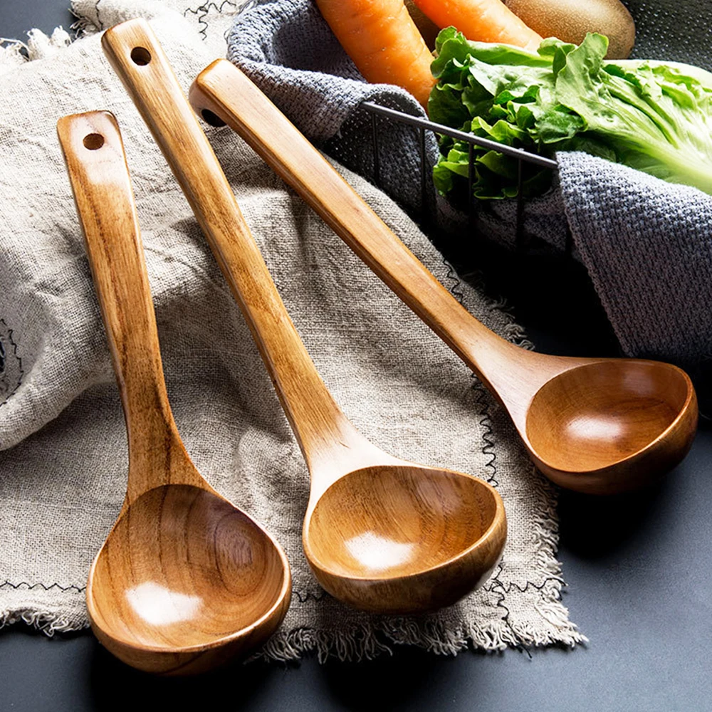 

Wooden Spoon Spoon Natural Wood Long Handle Round Spoon with Hook Kitchen Utensils Seasoning Spoon Family Restaurant Tableware