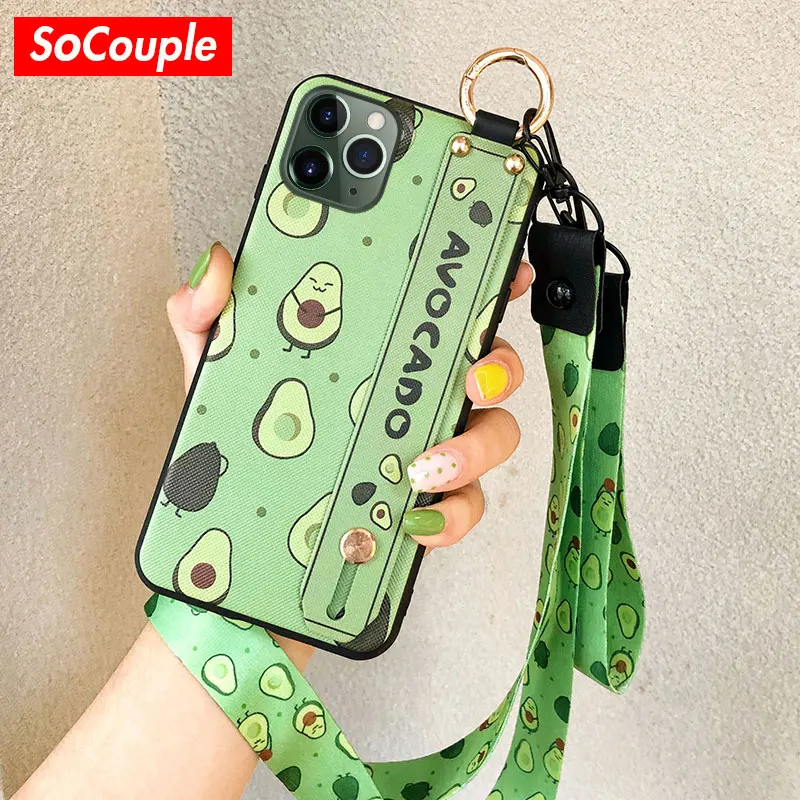SoCouple чехол для телефона для iphone XR X Xs max 11 Pro Max 7 8 6 6s plus фрукты авокадо Мягкий ТПУ шейный ремешок для запястья чехол
