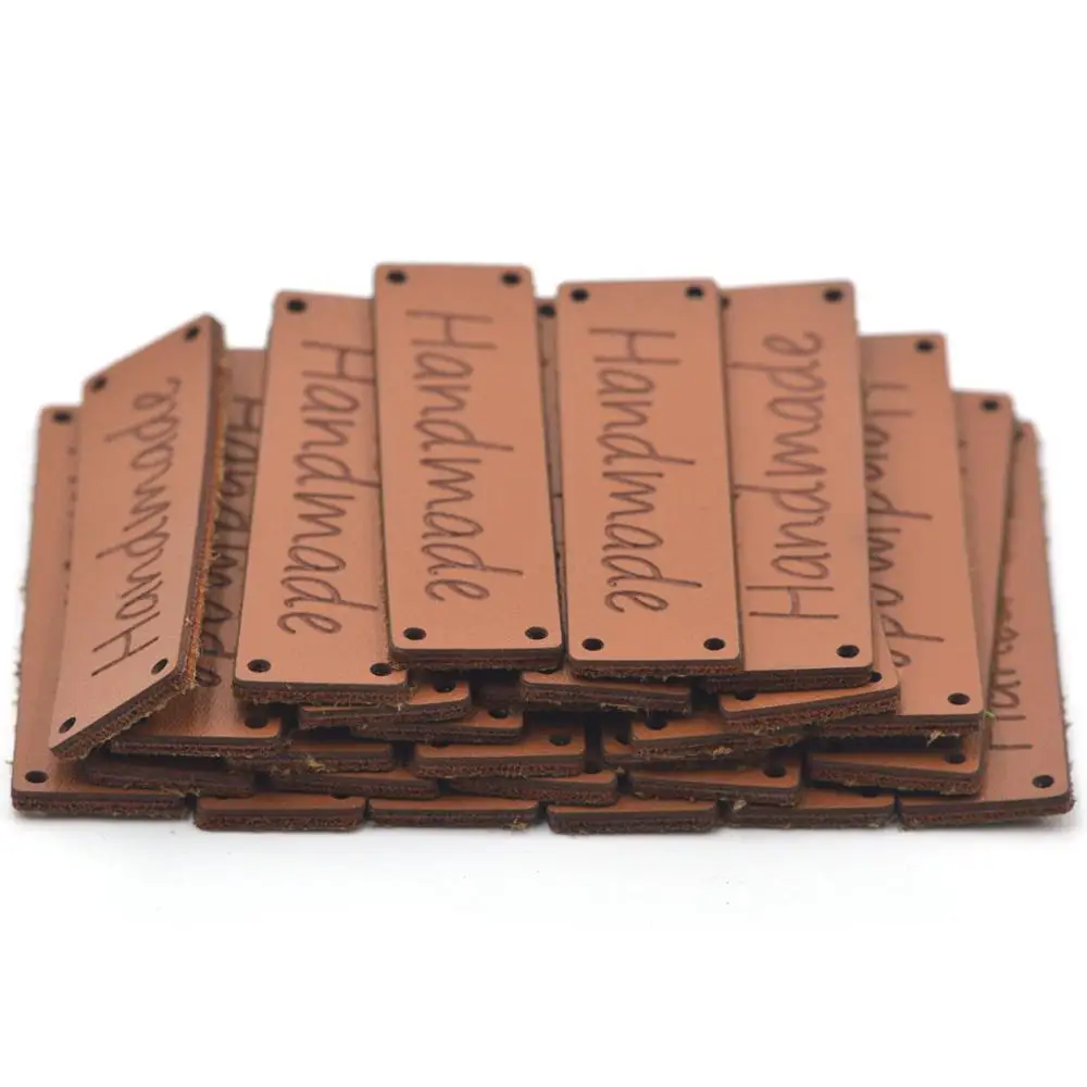 KALASO High Quality 20pcs Handmade Labels Clothes Garment Leather Labels Hand Made Tags Caps Bags Shoes DIY Sewing Supplies