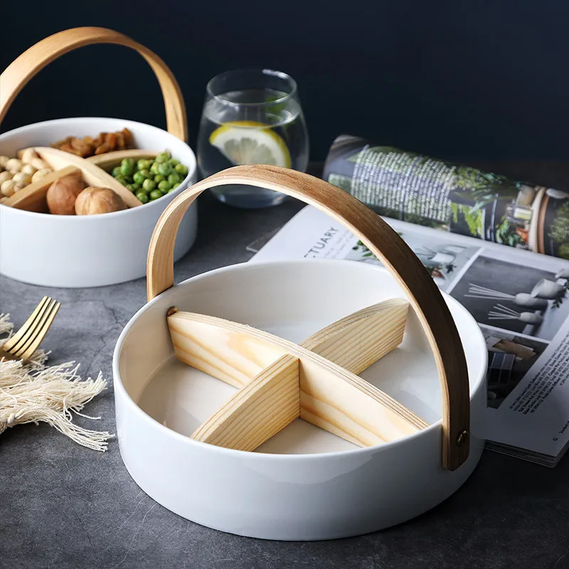 Роскошные бамбуковые ручки керамические фруктовые тарелки для закусок