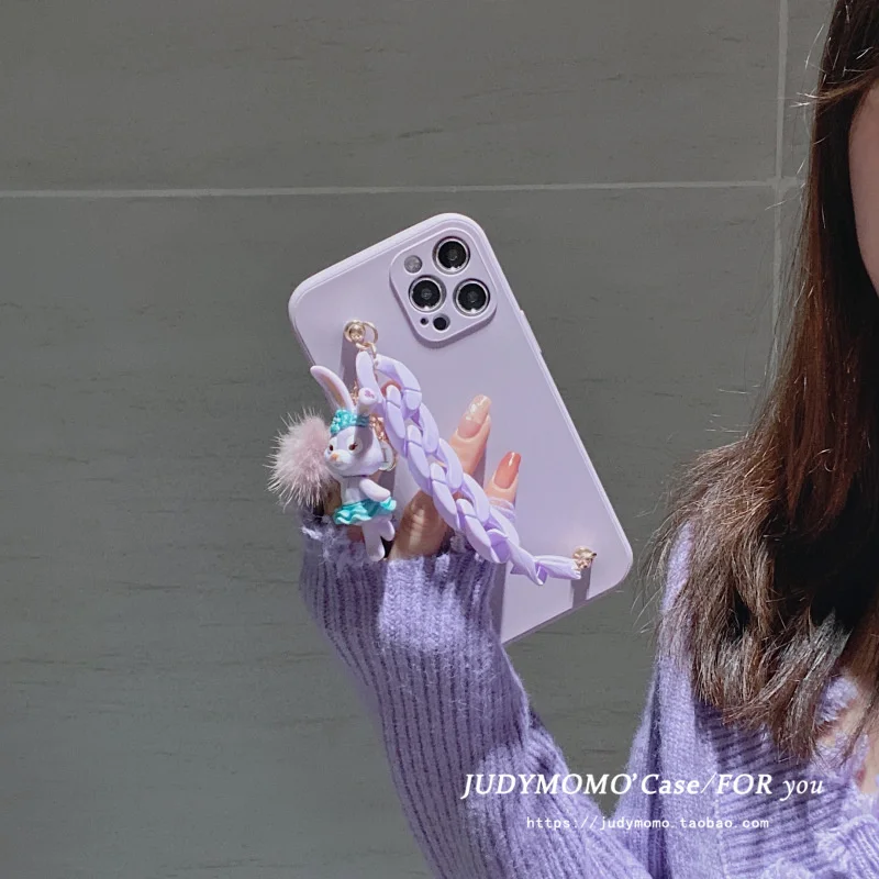 

Suitable for Apple 13pro Max purple cartoon pendant chain mobile phone case iPhone 12 / XR / 7 / 8p all inclusive x