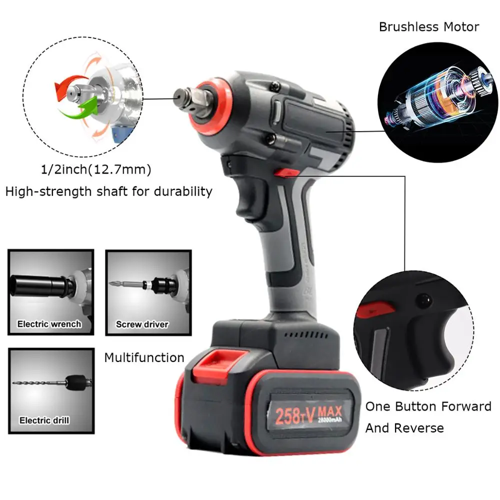 Аккумуляторная электрическая дрель 258TV 28000 мАч бесщеточный ударный гайковерт