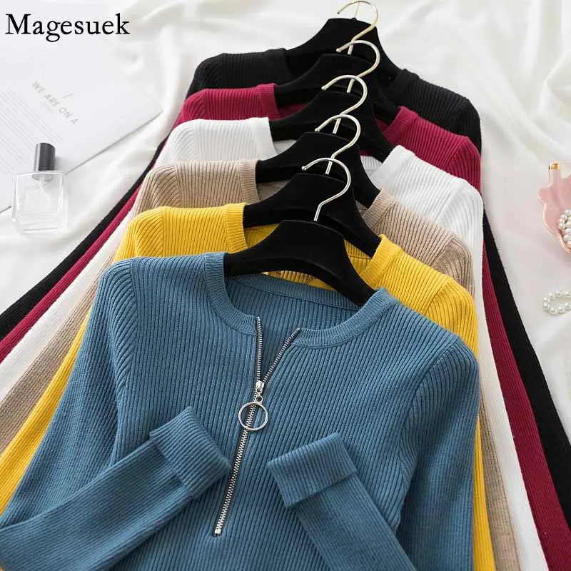 

Свитер Женский вязаный в полоску, с круглым вырезом и длинным рукавом, на молнии, на осень, 17112