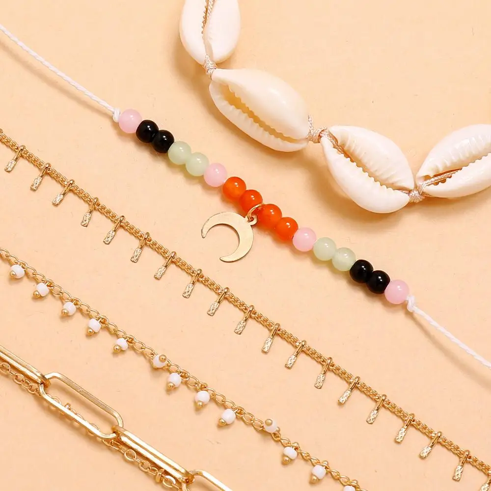 

Horn Pendant Anklets 2020 For Women New Stone Beads Shell Anklet Bohemian Bracelets On Leg BOHO Ocean Jewelry Drop Shipping