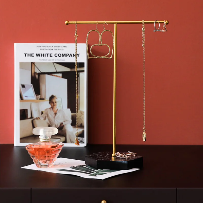 

Gold T-shaped Wooden Bottom Earrings Ring Necklace Watch Jewelry Shelf Jewelry Stand Counter Pendant Jewelry Display Stand