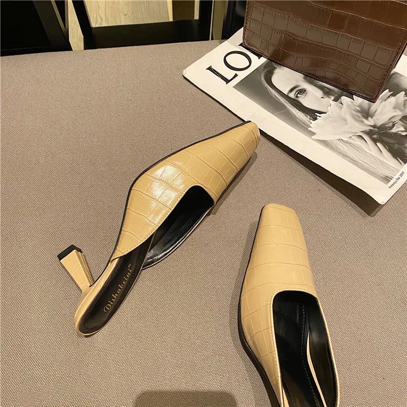 

Lazy Baotou Half Slippers Women's Outer Wear New Thick Heel All-match One Pedal Muller Low Heel Sandals and Slippers