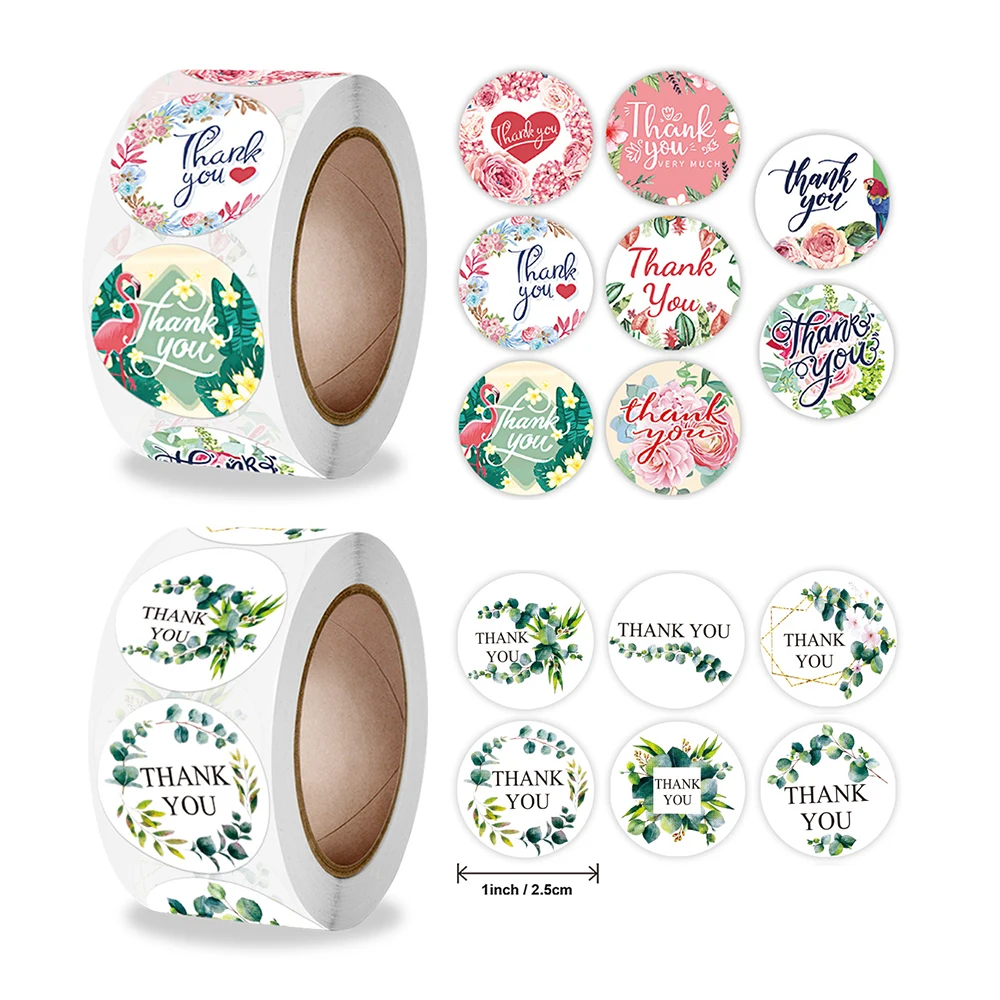 

500pcs 2.5cm Wreath Thank You Stickers Business Gift Wrapping Decoration Label Stationery Sticker