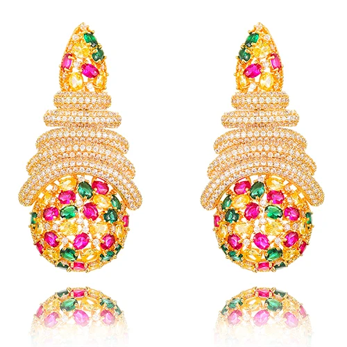 Multicolor GODKI Свадебные дубайские серьги сережки женские роскошные кубические циркониевые круглые массивные большие серьги-кольца для женщин - Окраска металла: Multicolor