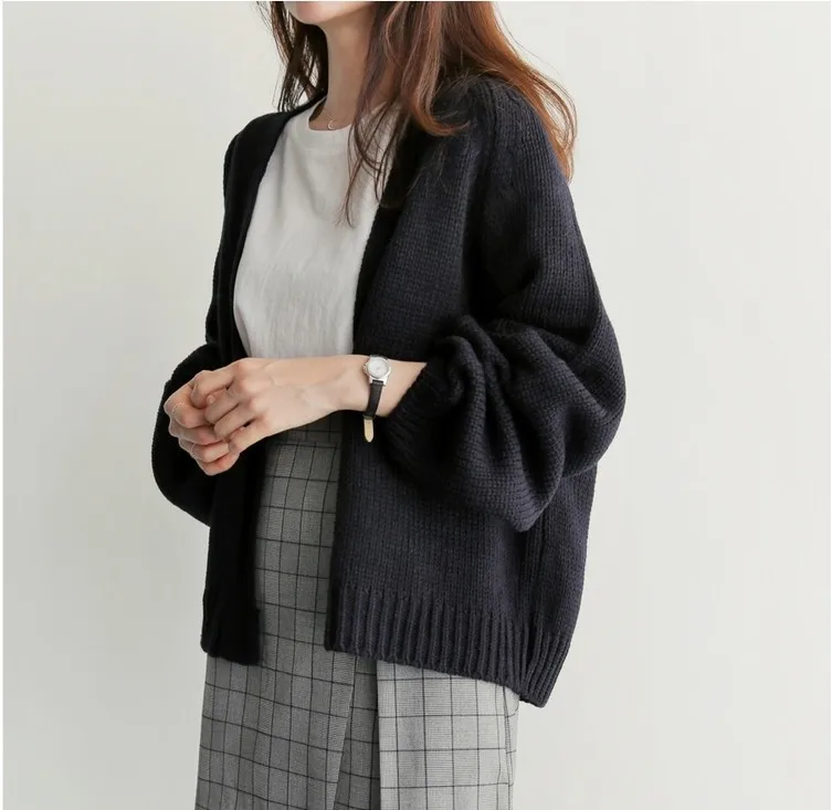 Осенний Новый стильный шикарный свободный короткий вязаный кардиган в Корейском
