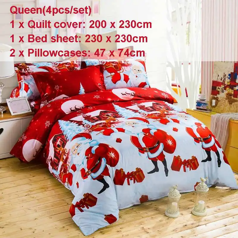 200x230cm 4pcs Bedding Set luxury 3D Christmas Cotton Bedding sets Bed Sheet Duvet Cover Pillowcase Cover set King Twin Queen size Bedspread - Цвет: 200x230cm 4pcs