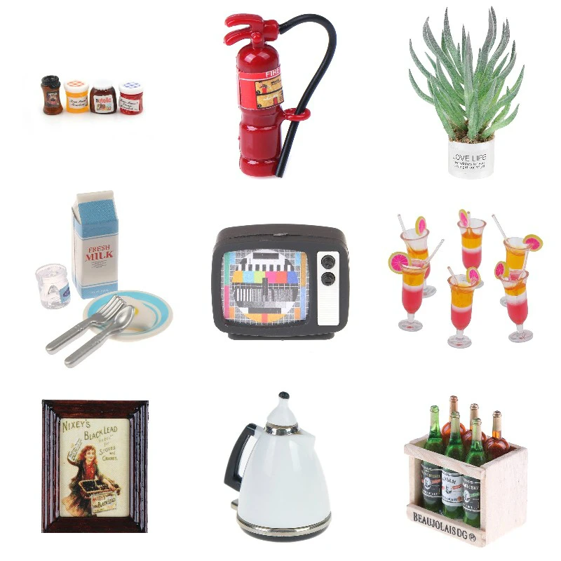 

Pretend Paly Toys Dollhouse Miniature Green Plant In Pot Furniture Home Decor Accessories Cheeses Jam Wall Clock Potted