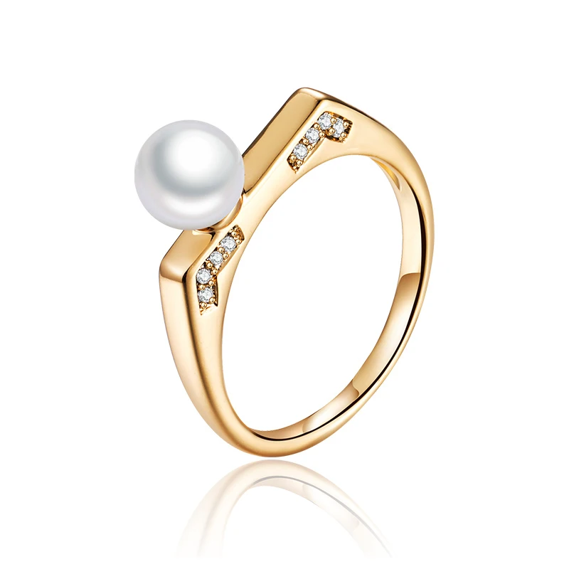 Женское кольцо с жемчугом 6 мм обручальное золотого цвета покрытием из меди и
