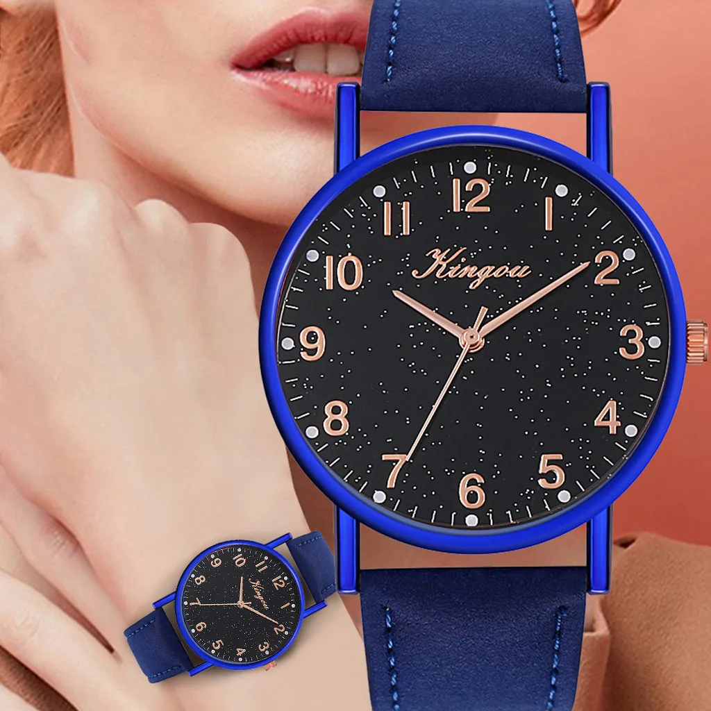 Часы наручные женские кварцевые с циферблатом звездное небо и ремешком из ПУ