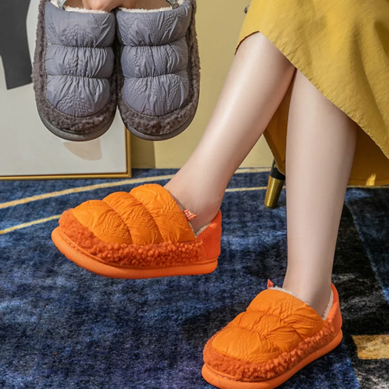 

Women Winter Slippers Couple Cotton Furry Warm Home Slipper For Lady Indoor Sewing Fabric Soft Non-slip Female Shoe Footwear New