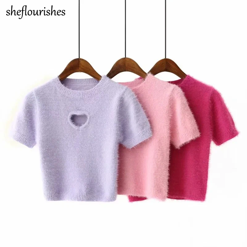 Женский укороченный свитер вязаный пуловер с коротким рукавом лето 2021 | Женская