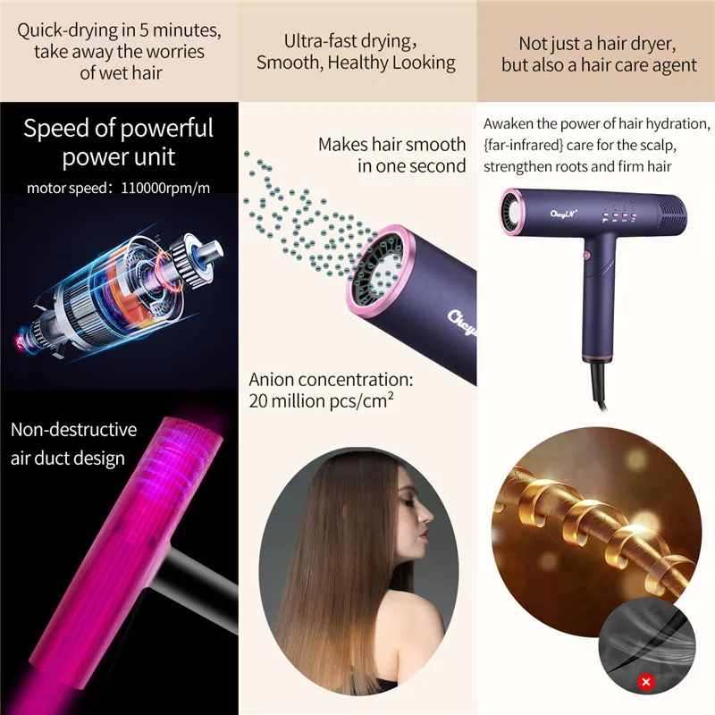 

Professional Hair Dryer Infrared Negative Ionic Blow Dryer Hot Cold Wind Salon Hair Styler Tool Foldable Electric Blow Drier