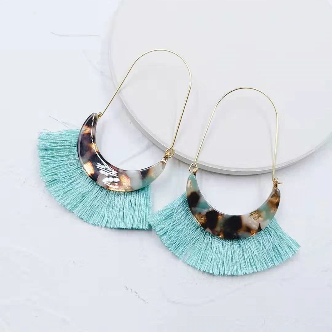 Mint Green Серьги с акриловым узором и кисточками для женщин, модные ювелирные изделия, Boho корейские Висячие серьги, аксессуары для женщин ZA Pendientes Mujer - Окраска металла: Mint Green
