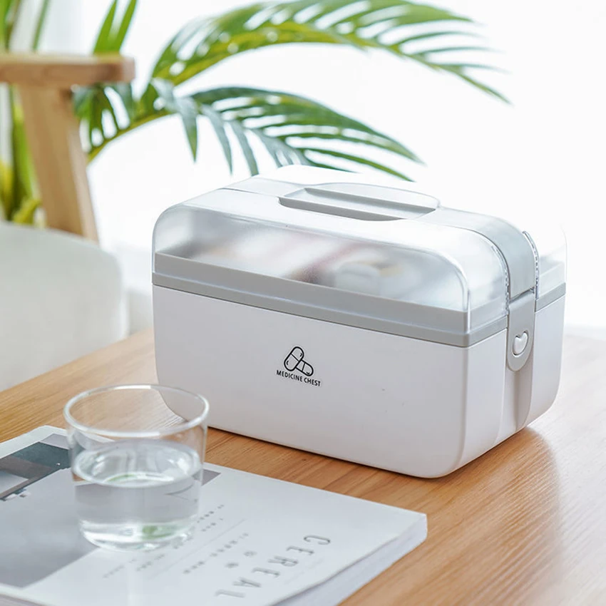 

Portable Handled Medicine First Aid Box Plastic Medicine Organizer Family Small Safety Emergency Medicine Storage Box Travel