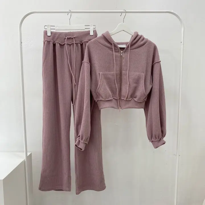 

2020 Fashion Simple Suit Chic Candy Color Hooded Sweatshit + High Waist Drawstring Casual Pants Autumn Winter 2 Piece Set
