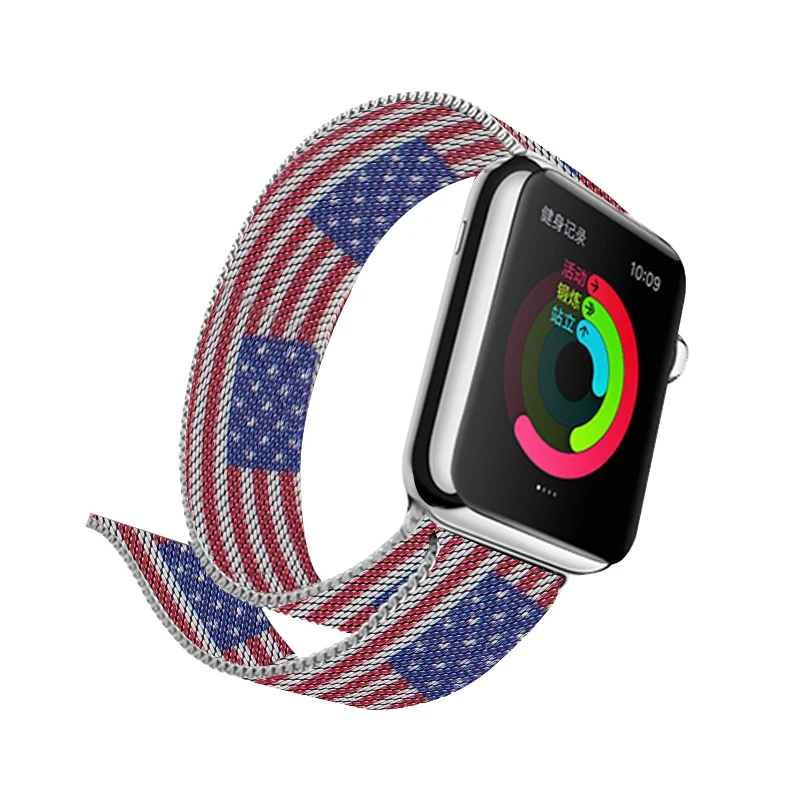 Milanese Loop Watch Band 44 мм флаг дизайн магнитный ремешок 40 мм для женщин браслет 38 мм для мужчин полосы 42 мм аксессуары для iwatch 4 3