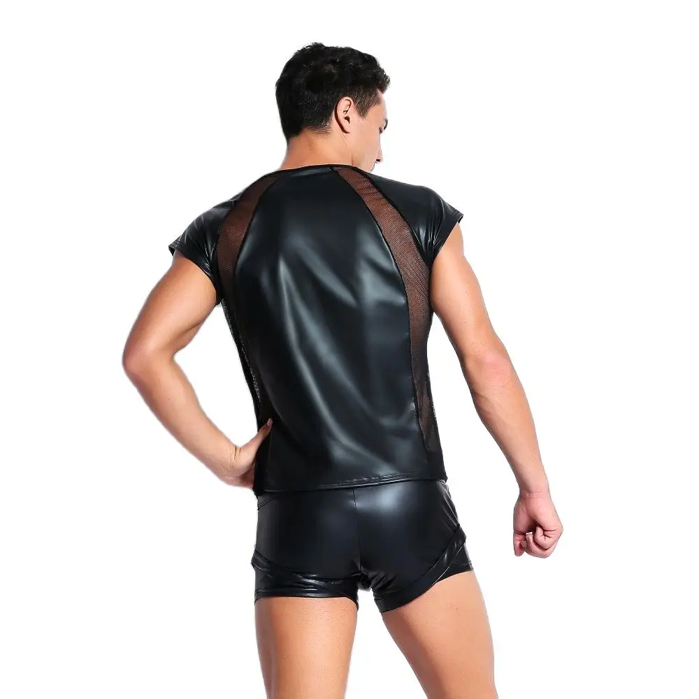 Мужская облегающая футболка с коротким рукавом сетчатые Топы в стиле пэчворк