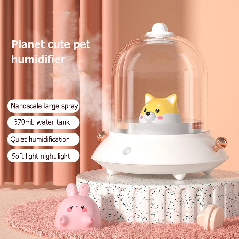 

Portable Air Humidifier 370mL Cute Planet Aroma Diffuser Rechargeable 1500mAh Battery Ultrasonic Humidificador with Warm Light