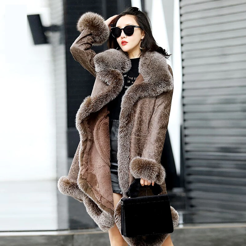 Женская зимняя Длинная куртка-парка с воротником из натурального Лисьего меха |